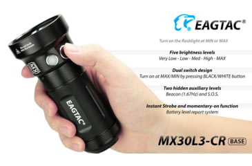 Image of EAGTAC MX30L3-CR Base Flashlight, 6 Nichia 219C CRI92 4000K LED, 3850lm, Black, MX30L3CR-6*219C-BASE-NW