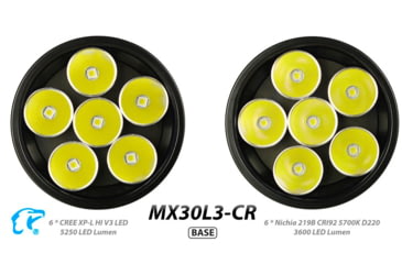 Image of EAGTAC MX30L3-CR Base Flashlight, 6 Nichia 219C CRI92 4000K LED, 3850lm, Black, MX30L3CR-6*219C-BASE-NW