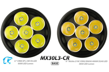 Image of EAGTAC MX30L3-CR Base Flashlight, 6 Nichia 219C CRI92 4000K LED, 3850lm, Black, MX30L3CR-6*219C-BASE-NW