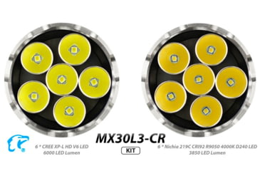 Image of EAGTAC MX30L3-CR Base Flashlight, 6 Nichia 219C CRI92 4000K LED, 3850lm, Black, MX30L3CR-6*219C-BASE-NW
