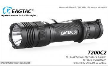 Image of Eagtac T200C2 XML2 U4 1277 Lumen Tactical Flashlight, Black, Medium, T200C2XML2