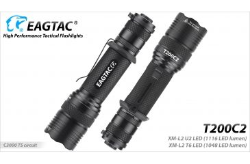 Image of Eagtac T200C2 XML2 U4 1277 Lumen Tactical Flashlight, Black, Medium, T200C2XML2