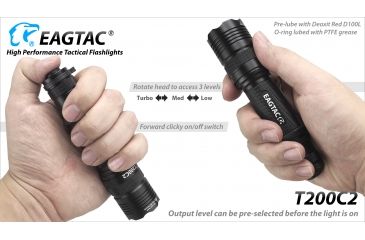Image of Eagtac T200C2 XML2 U4 1277 Lumen Tactical Flashlight, Black, Medium, T200C2XML2