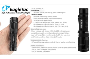 Image of EAGTAC TX25C2 Flashlight Kit, XM-L2 U2 NW LED, 1180lm, Black, TX25C2-XML2-KIT-NW