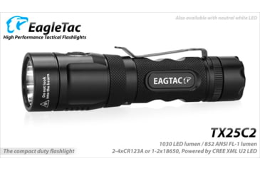 Image of EAGTAC TX25C2 Flashlight Kit, XM-L2 U2 NW LED, 1180lm, Black, TX25C2-XML2-KIT-NW
