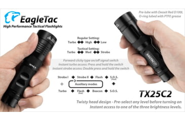 Image of EAGTAC TX25C2 Flashlight Kit, XM-L2 U2 NW LED, 1180lm, Black, TX25C2-XML2-KIT-NW
