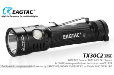 Image of EAGTAC TX30C2 Base Flashlight, Nichia 219C CRI92 4000K LED, 885lm, Black, TX30C2-219C-BASE-NW