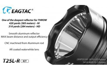 Image of Eagtac USB Rechargeable T25LR XHP35 HD 2000 Lumen Tactical Flashlight KIT, Black, Medium, 2917