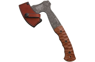 Image of Esee Gibson Axe, 10.5in Overall, 3in Black Stonewash 1095Hc Steel Axe Head With 4.5in Cutting Edge, Brown Finger Grooved Micarta Handle, Brown Leather Sheath, Brown, GIBSON AXE