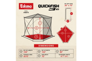 Image of Eskimo 3HD, Pop-Up Portable Shelter, No-Trip Door, Red/Black, 3-Person, 46075