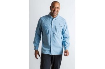 Image of ExOfficio Air Strip Check Plaid Long Sleeve Shirt Men's, Lt Lapis, 3XL 10013159-5224_3XL