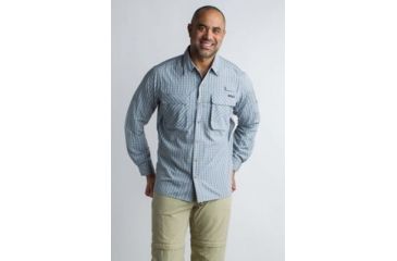 Image of ExOfficio Air Strip Check Plaid Long Sleeve Shirt Men's, Cement, 3XL 10013159-9430_3XL