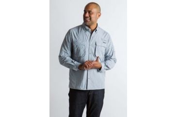 Image of ExOfficio Air Strip Check Plaid Long Sleeve Shirt Men's, Cement, 3XL 10013159-9430_3XL