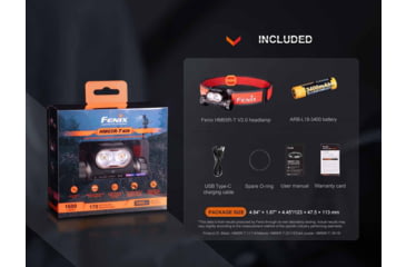 Image of Fenix Lighting HM65R-T V2.0 Lithium Ion 1600 Lumens Luminus SST40 LED, Luminus SST20 LED Headlamp, Black, HM65RTV2BK