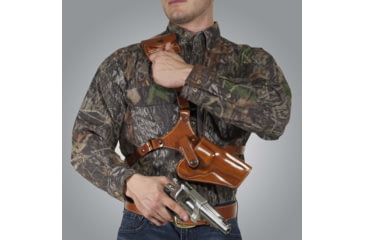 Image of Galco Great Alaskan Shoulder Holster System, Colt SAA 4.75in .357 Magnum/.44 Special/.45 S&amp;W, Ruger Blackhawk .357/.44/.45 4.625in, Ruger Vaquero .357/.44/.45 4.625in, Right, Plain, Tan, GA142