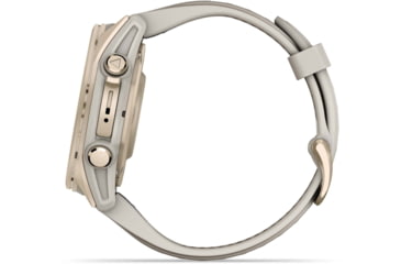 Image of Garmin fenix 8 AMOLED 43mm GPS Watch, Sapphire, Soft Gold with Fog Gray/Dark Sandstone Silicone Band, 010-02903-10