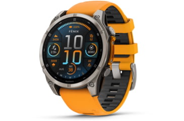 Image of Garmin fenix 8 AMOLED 47mm GPS Watch, Sapphire, Titanium with Spark Orange/Graphite Silicone Band, 010-02904-10