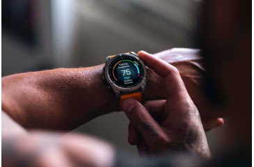 Image of Garmin fenix 8 AMOLED 47mm GPS Watch, Sapphire, Titanium with Spark Orange/Graphite Silicone Band, 010-02904-10