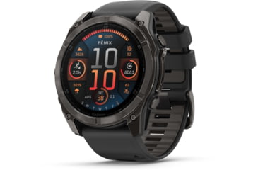 Image of Garmin fenix 8 AMOLED 51mm GPS Watch, Sapphire, Carbon Gray DLC Titanium with Black/Pebble Gray Silicone, 010-02905-20