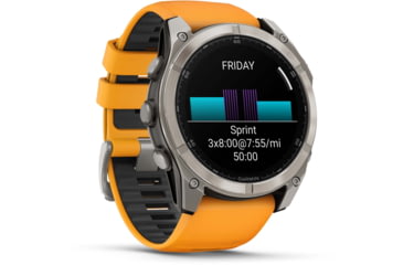 Image of Garmin fenix 8 AMOLED 51mm GPS Watch, Sapphire, Titanium with Spark Orange/Graphite Silicone Band, 010-02905-10