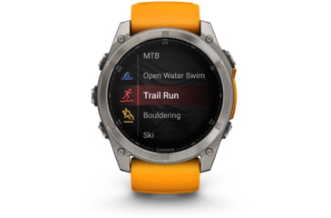 Image of Garmin fenix 8 AMOLED 51mm GPS Watch, Sapphire, Titanium with Spark Orange/Graphite Silicone Band, 010-02905-10