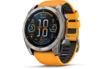 Image of Garmin fenix 8 AMOLED 51mm GPS Watch, Sapphire, Titanium with Spark Orange/Graphite Silicone Band, 010-02905-10