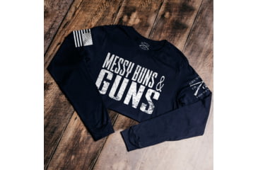 Image of Grunt Style Messy Buns &amp; Guns Long Sleeve T-Shirt - Womens, Midnight Navy, Large, GS4398-L