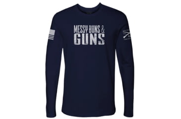 Image of Grunt Style Messy Buns &amp; Guns Long Sleeve T-Shirt - Womens, Midnight Navy, Large, GS4398-L