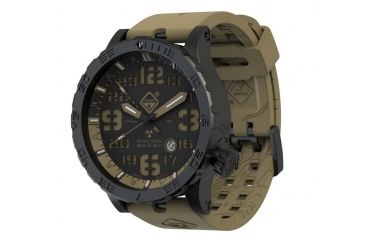Image of Hazard 4 Heavy Water Diver, 50mm Black Titanium GMT Watch with Tritium, Black Dial, Earth Texts, Green/Yellow Tritium HWD-TIPV-G-E-KE-GGYG
