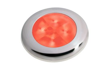 Image of Hella Marine Slim Line 12V LED Enhanced Brightness Round Courtesy Lamp, Stainless Steel Bezel, Red, 980507221