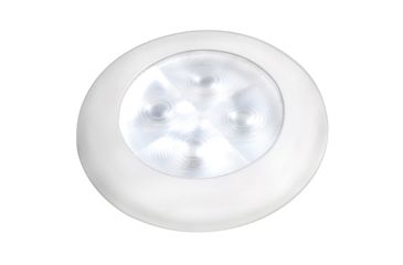 Image of Hella Marine Slim Line 12V LED Enhanced Brightness Round Courtesy Lamp, White Plastic Bezel, White, 980500541