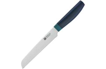 Image of HENCKELS ZWILLING Blue Now-S Utility Knife, 9.5in Overall, 5.5in Satin Finish Serrated Blade, Blue Polypropylene Handle, 53040-130
