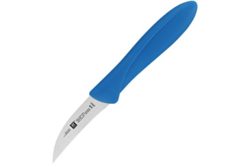 Image of HENCKELS ZWILLING Twin Master Bird's Beak Peeler Knife, 6.63in Overall, 2.25in Satin Finish Stainless Blade, Blue Plastic Handle, 32100-064