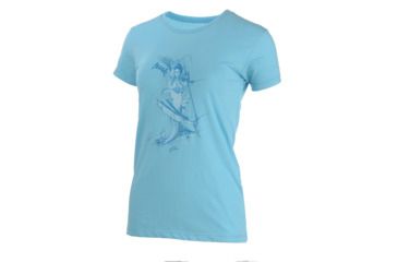 Image of HUK Performance Fishing W Mother Ocean Vneck Tops, Short Sleeve - Womens, Tahiti Blue Heather, Large, H6100017-435-L