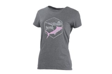 Image of HUK Performance Fishing W Sunrise Crew Tops, Short Sleeve - Womens, True Grey Heather, Large, H6100021-035-L