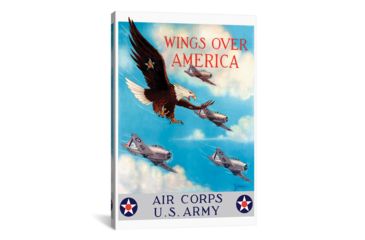 Image of iCanvas WWII Poster Of A Bald Eagle Flying In The Sky With Fighter P by Stocktrek Images Canvas Print, Multi, 18x12, TRK148-1PC3-18x12