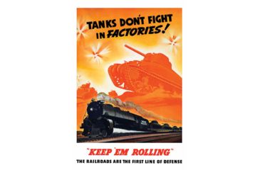 Image of iCanvas WWII Poster Of Tanks Rolling Into Battle And A Locomotive In by Stocktrek Images Canvas Print, Multi, 18x12 TRK168-1PC3-18x12