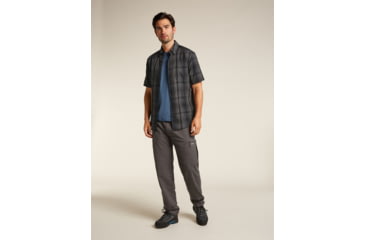 Image of Icebreaker Merino 125 Cool-Lite Steveston SS Shirt Plaid - Mens, Obsidian/Black, Small, IB0A579W0GDS