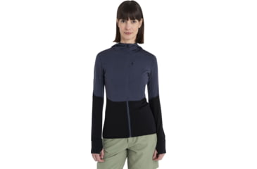 Image of Icebreaker Merino Blend 200 RealFleece Descender LS Zip Hoodie - Womens, Graphite/Black/CB, Small, IBBA56YNA63S