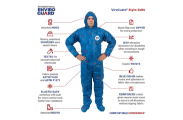 Image of International Enviroguard ViroGuard 2404 Coverall w/Hood, Boot, Elastic Wrist and Back, Blue, L, Case 25, 2404-L