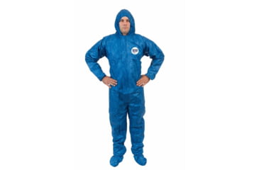 Image of International Enviroguard ViroGuard 2404 Coverall w/Hood, Boot, Elastic Wrist and Back, Blue, L, Case 25, 2404-L