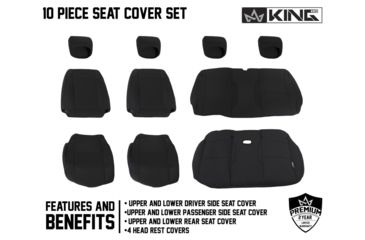 Image of King 4WD Seat Covers, Jeep Wrangler JK 2 Door 2008 - 2012, Neoprene, Black/Black, 11010301