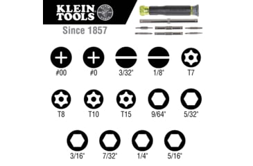 Image of Klein Tools 14in1 Precision Screwdriver/Nut Driver, Black/Yellow, 32314