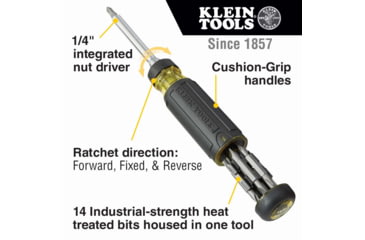 Image of Klein Tools 15in1 Multi-Bit Ratcheting Screwdriver, Black/Yellow, 32305