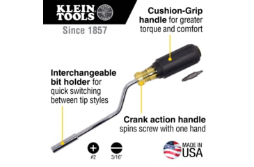 Image of Klein Tools 2in1 Multi-Bit Screwdriver, Rapi-Drive Phillips and Slotted Bits, Black/Yellow, 67100