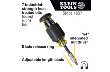 Image of Klein Tools 8in1 Multi-Bit Adjustable Length Stubby Screwdriver, Black, 32308