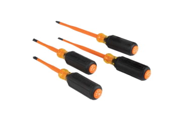 Image of Klein Tools Cabinet Screwdriver Set, Slim-Tip Insulated Phillips, Square, 4Piece, Orange/Black, 33734INS