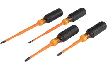 Image of Klein Tools Cabinet Screwdriver Set, Slim-Tip Insulated Phillips, Square, 4Piece, Orange/Black, 33734INS