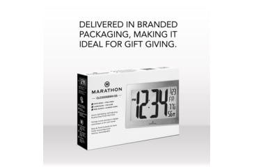 Image of Marathon Atomic Digital Wall Clock, White, 9.5in x 1in x 6in, CL030068-WH-SS-NA