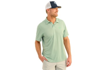 Image of Marolina DBA HUK Huk Icon Polo Short Sleeve Shirt Fog Green S, H1200639-315-S